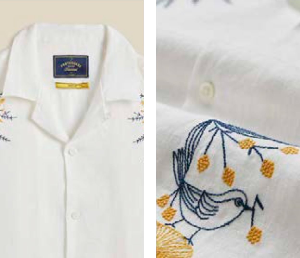 Portuguese Flannel Embroidery Birds & Flowers Hemd Herren Kurzarm-Hemd Portuguese Flannel