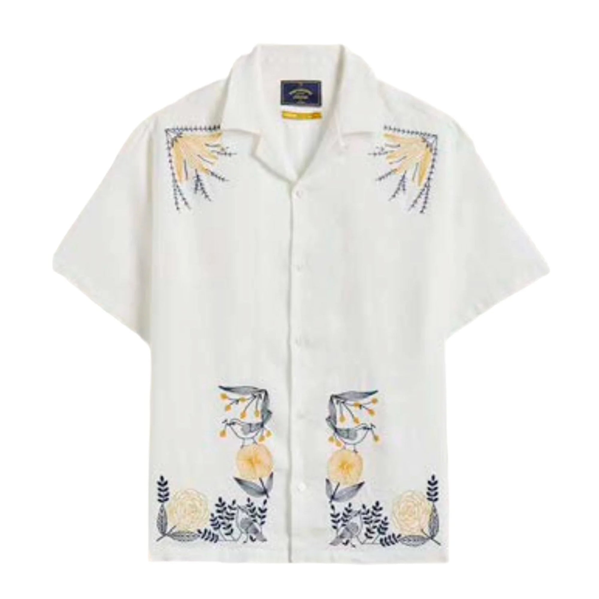 Portuguese Flannel Embroidery Birds & Flowers Hemd Herren Kurzarm-Hemd Portuguese Flannel