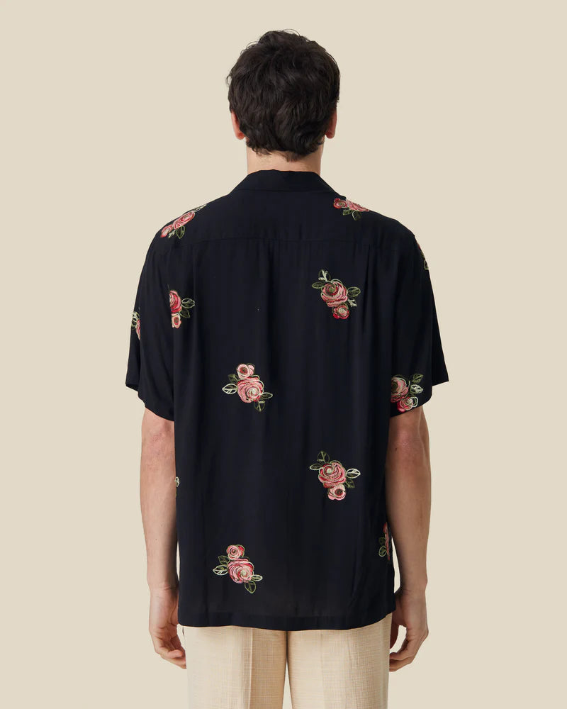 Portuguese Flannel Embroidery Roses Hemd Herren Kurzarm-Hemd Portuguese Flannel