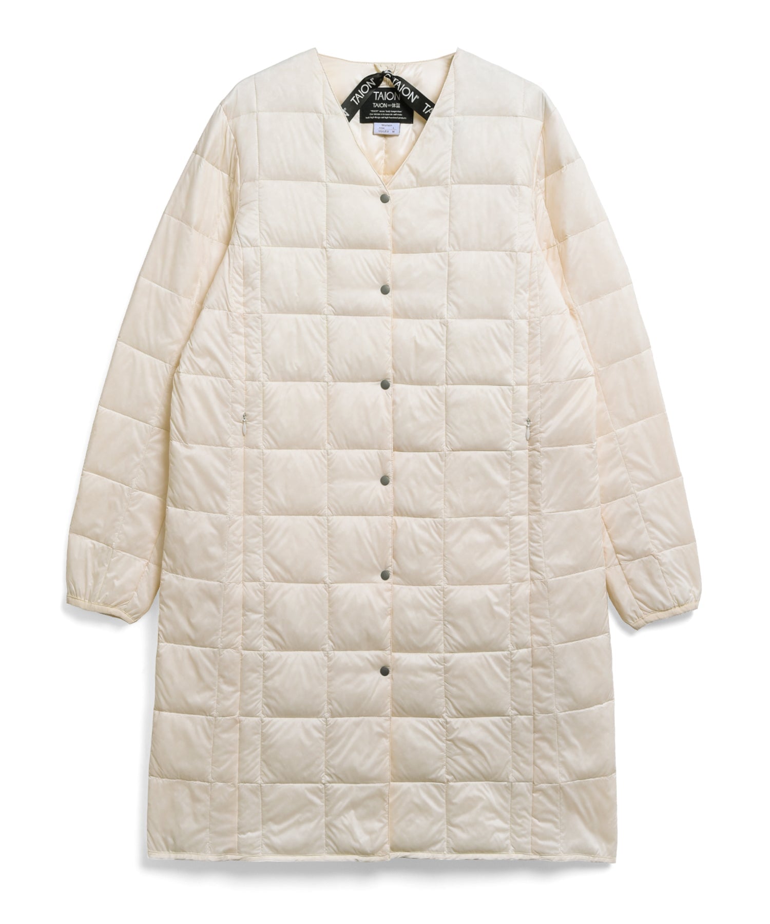 Taion V-Neck Long Daunenjacke Damen Daunenweste Taion Medium Off White