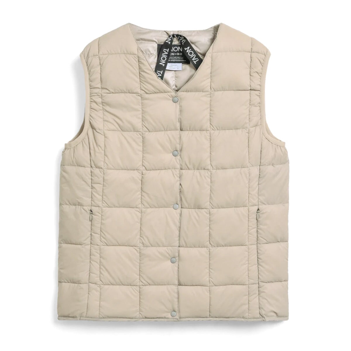 Taion Women's V-Neck Button Down Vest - Beige Taion