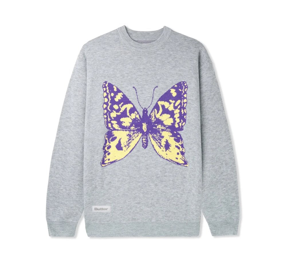 Butter Goods Butterfly Knit Sweater - Heather Grey Sweater Butter Goods 